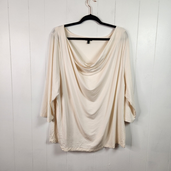 Talbots Top Womens Stretch 3/4 Sleeve Cowl Drape Neck Black Cream Size 3X Office - Picture 2 of 8